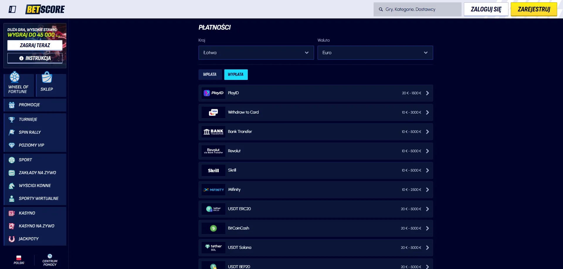 Betscore Casino aplikacja mobilna PWA na Android i iOS