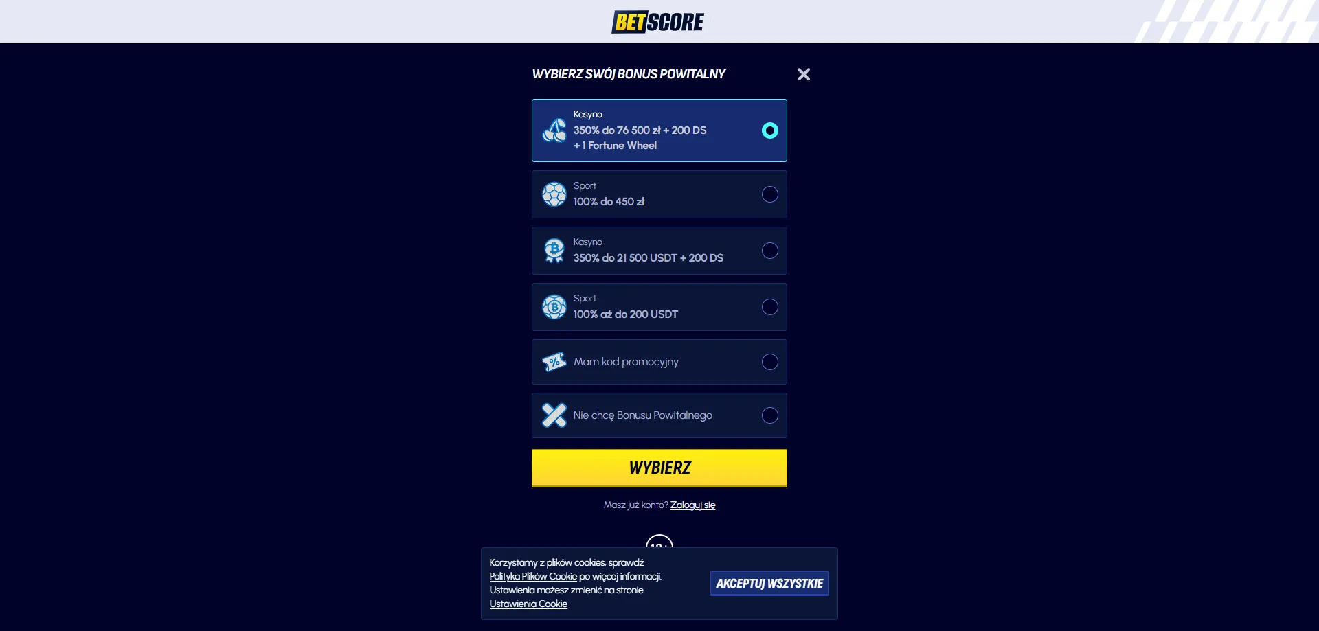 Betscore Casino rejestracja konta – szybki proces w kilku krokach