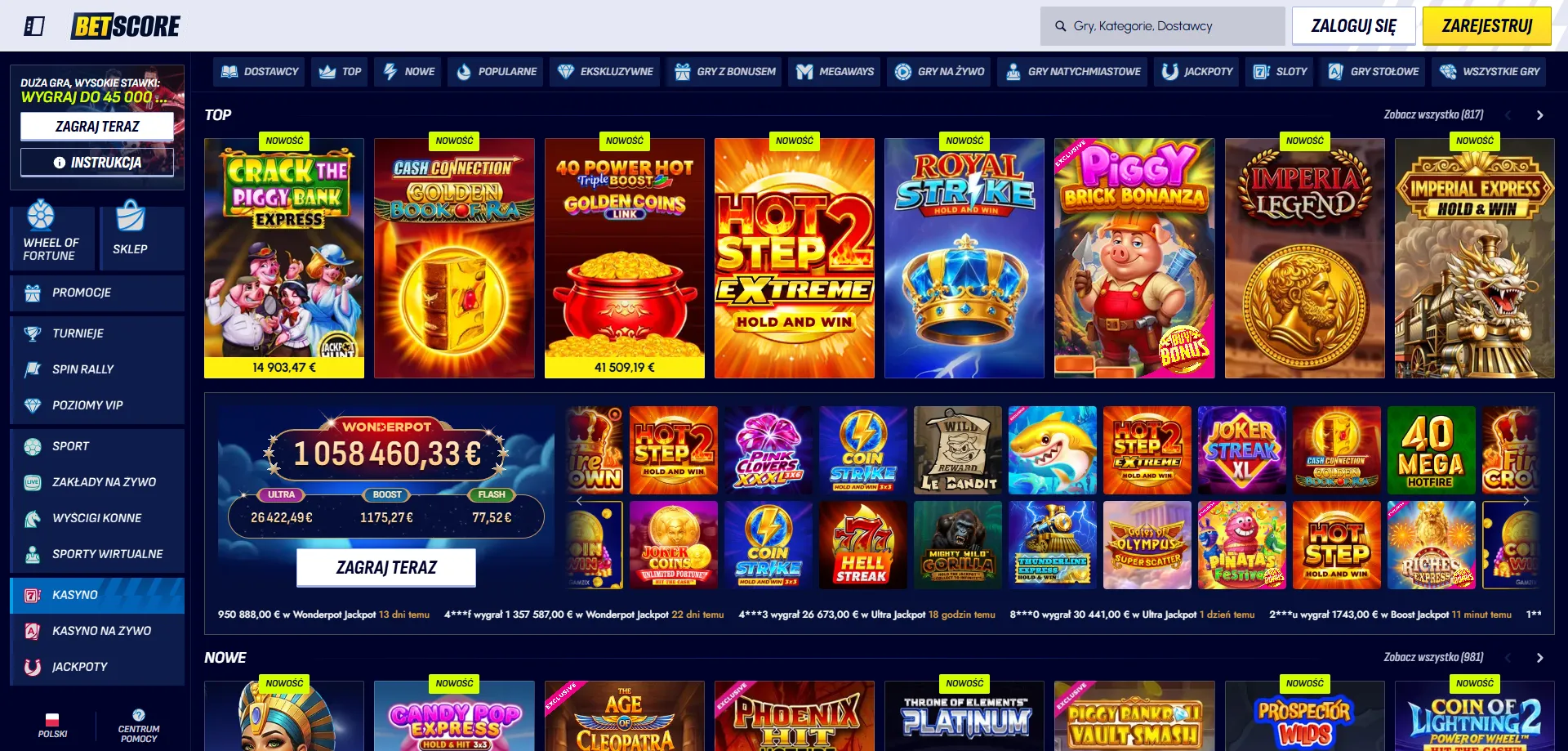 Betscore Casino kasyno na żywo z krupierem – ruletka i blackjack